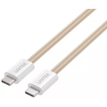 UNITEK magnetisch oprolbaar gevlochten USB-C naar USB-C kabel 100W PD 1m beige