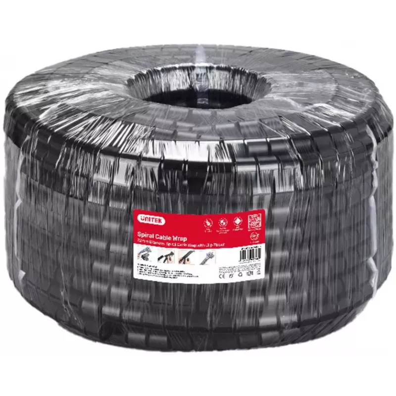 UNITEK spiraalkabel-organizer, 25m, 22mm diameter, zwart