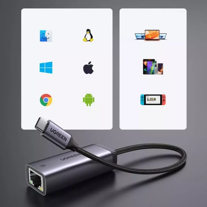 UGREEN USB-C naar RJ45 Gigabit Ethernet-adapter (grijs) - 40322 CM483
