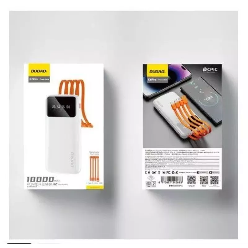 DUDAO K6Pro powerbank 10000mAh 10W 4 kabels zwart