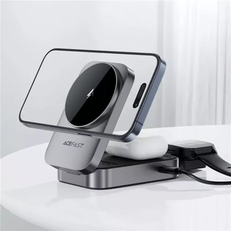 ACEFAST E22 3-in-1 draadloos oplaadstation MagSafe-compatibel - grijs