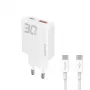 Dudao A30EU GaN 30W USB-C USB-A wandlader met USB-C naar USB-C kabel 1m wit