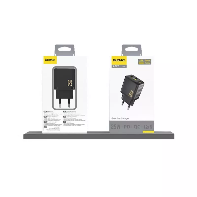 Dudao A26T GaN 25W USB-A, USB-C oplader - zwart