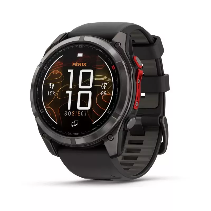 Garmin fenix 8 Pro 51 mm MicroLED saffier carbon grey DLC titanium met zwart/pebblegrey siliconenband