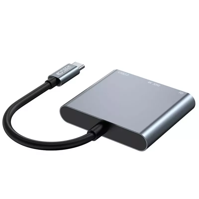 Tech-Protect V1 3in1 USB-C hub-adapter - USB-A 3.0, USB-C PD 100W, HDMI 4K 30Hz - grijs