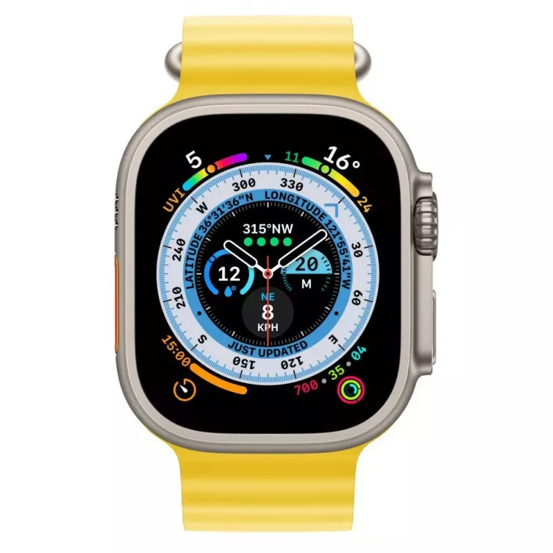 Apple Watch Ultra GPS + Cellular, 49mm titanium behuizing met gele oceaanband