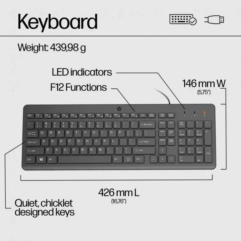 HP 150 bedrade muis- en toetsenbordset - zwart - QWERTY Engels US-layout
