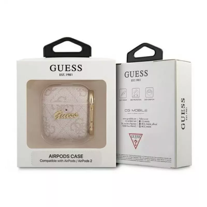 Guess Apple AirPods 1/2-hoesje 4G Script Metal Collection roze