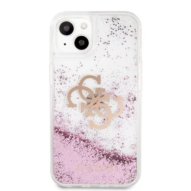 Guess iPhone 13 Mini Liquid Glitter-hoesje roze transparant