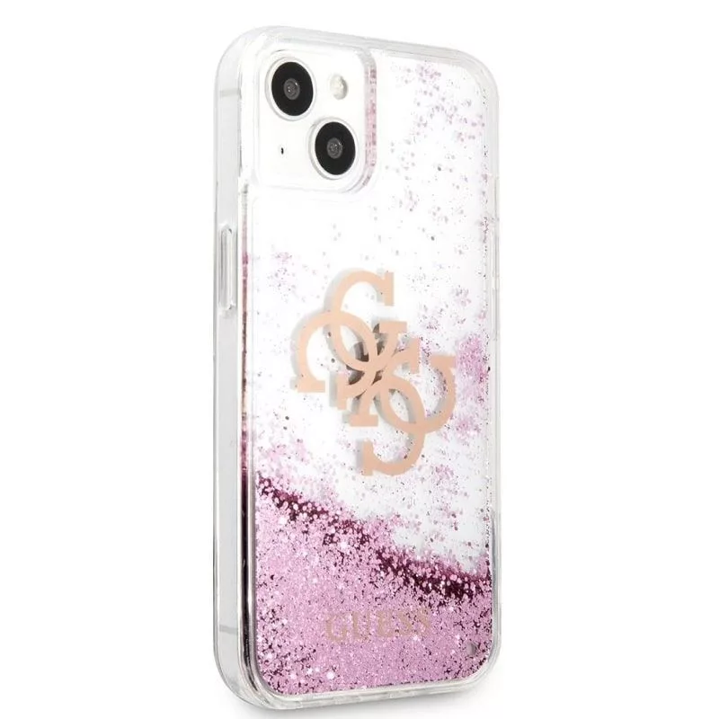 Guess iPhone 13 Mini Liquid Glitter-hoesje roze transparant
