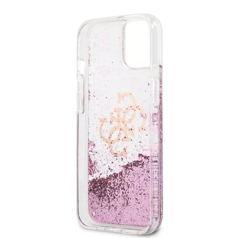 Guess iPhone 13 Mini Liquid Glitter-hoesje roze transparant