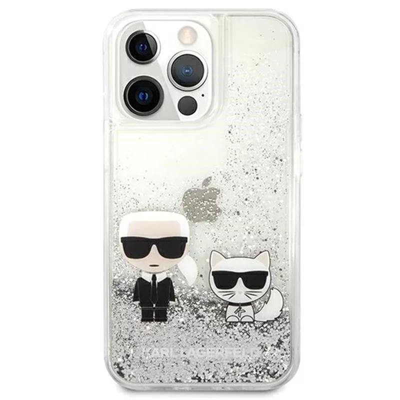 Karl Lagerfeld Apple iPhone 13 Pro Liquid Glitter Choupette Case zilver