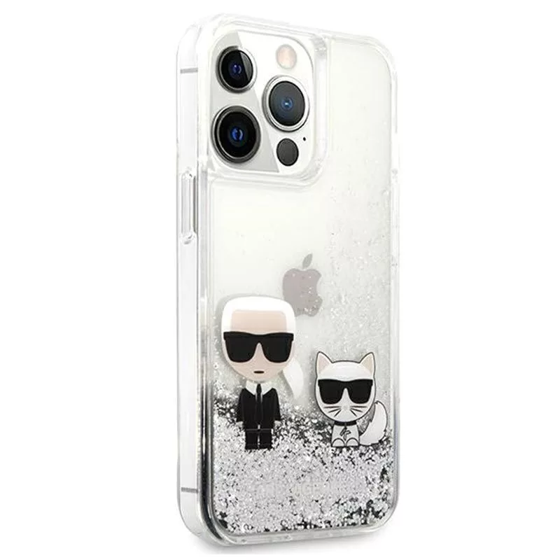 Karl Lagerfeld Apple iPhone 13 Pro Liquid Glitter Choupette Case zilver