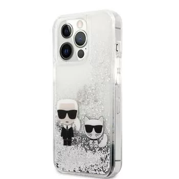 Karl Lagerfeld Apple iPhone 13 Pro Liquid Glitter Choupette Case zilver