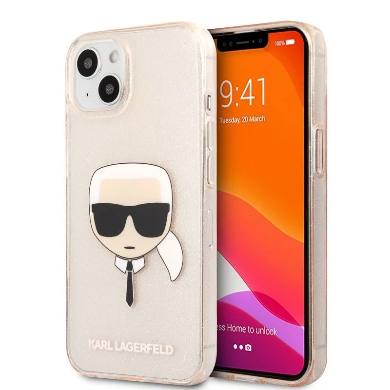 Karl Lagerfeld Apple iPhone 13 TPU Full Glitter Head Case goud