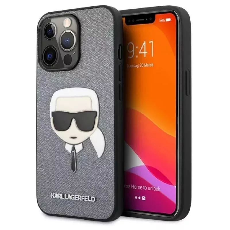 Karl Lagerfeld Apple iPhone 13 Pro Saffiano Karl Head Case zilver