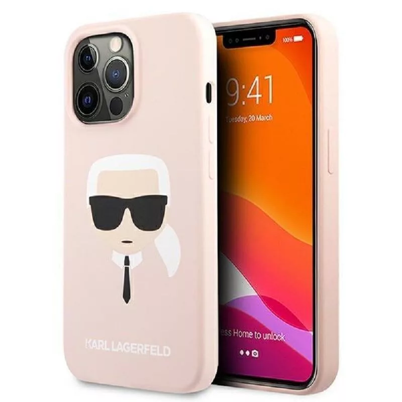 Karl Lagerfeld Apple iPhone 13 Pro Liquid Silicone Karl Head Case roze