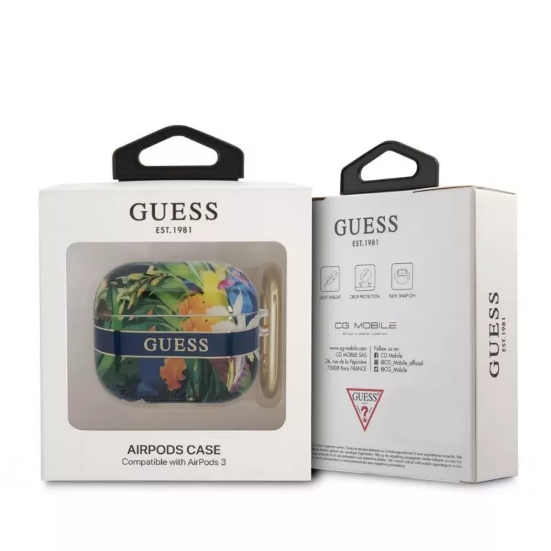 Guess Apple AirPods 3 TPU Flower Print Case blauw