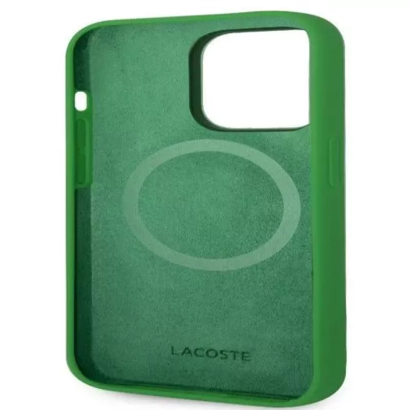 Lacoste Apple iPhone 15 6.1 Liquid Silicone Microfiber Croc Logo Magsafe achterkant hoesje groen