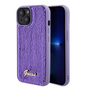 Guess Sequin Script Logo Case voor iPhone 15 lila