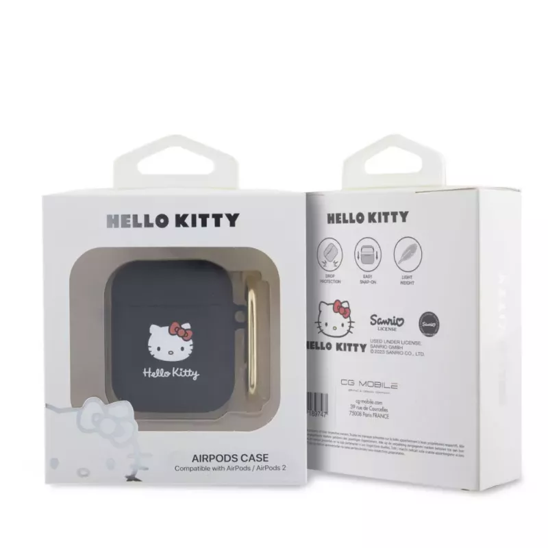 Hello Kitty Liquid Silicone 3D Kitty Head Logo case voor AirPods 1/2 zwart