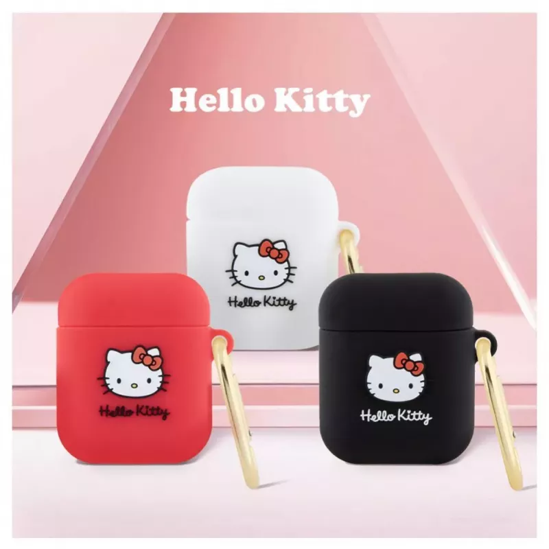 Hello Kitty Liquid Silicone 3D Kitty Head Logo case voor AirPods 1/2 zwart