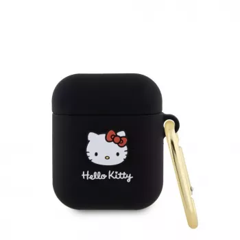 Hello Kitty Liquid Silicone 3D Kitty Head Logo case voor AirPods 1/2 zwart