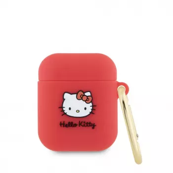 Hello Kitty Apple AirPods 1/2 hoesje siliconen 3D Kitty Head rood