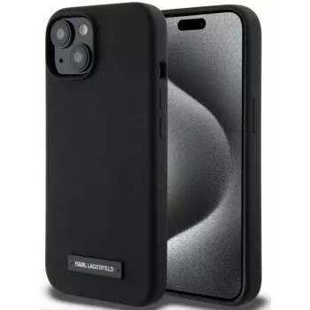 Karl Lagerfeld Apple iPhone 15 Liquid Silicone Plaque MagSafe case zwart