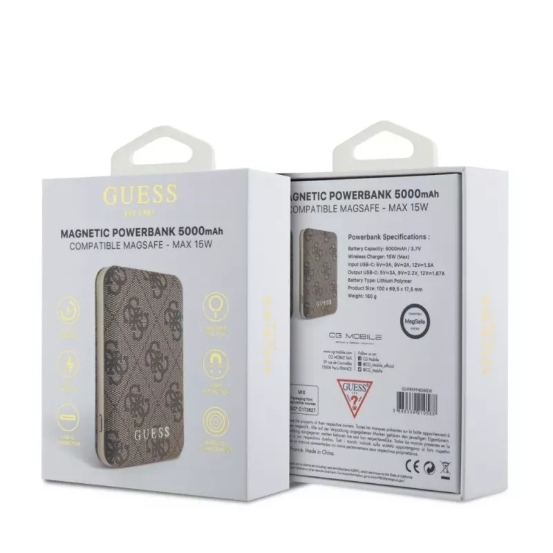 Guess Powerbank MagSafe 5000mAh 4G PU bruin