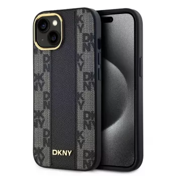 DKNY Apple DKNY PU Leather Checkered Pattern MagSafe case voor iPhone 15 zwart