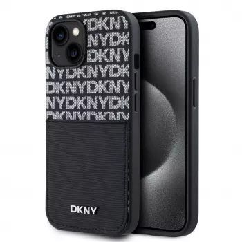 DKNY PU Leather Repeat Pattern Card Pocket Case voor iPhone 14 zwart