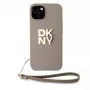 DKNY Apple DKNY PU Leather Stack Logo Wrist Strap case voor iPhone 15 beige