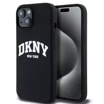 DKNY Apple iPhone 15 hardcase Liquid Silicone White Printed Logo MagSafe zwart