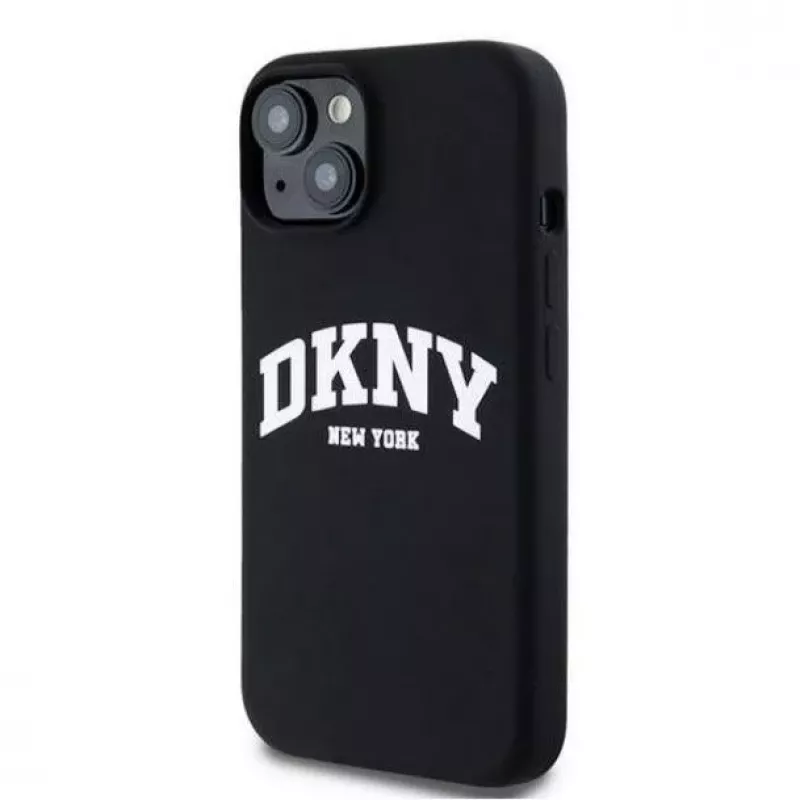 DKNY Apple iPhone 15 hardcase Liquid Silicone White Printed Logo MagSafe zwart