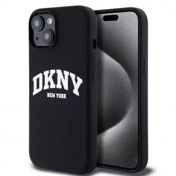 DKNY Apple iPhone 15 hardcase Liquid Silicone White Printed Logo MagSafe zwart