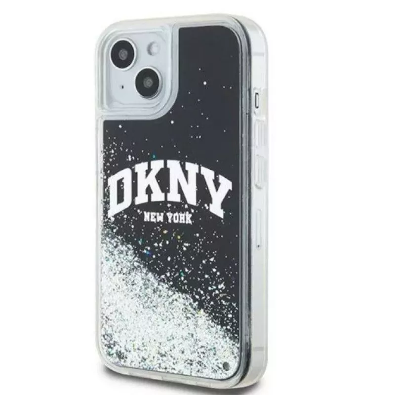 DKNY Apple iPhone 15 Hardcase Liquid Glitter Big Logo zwart