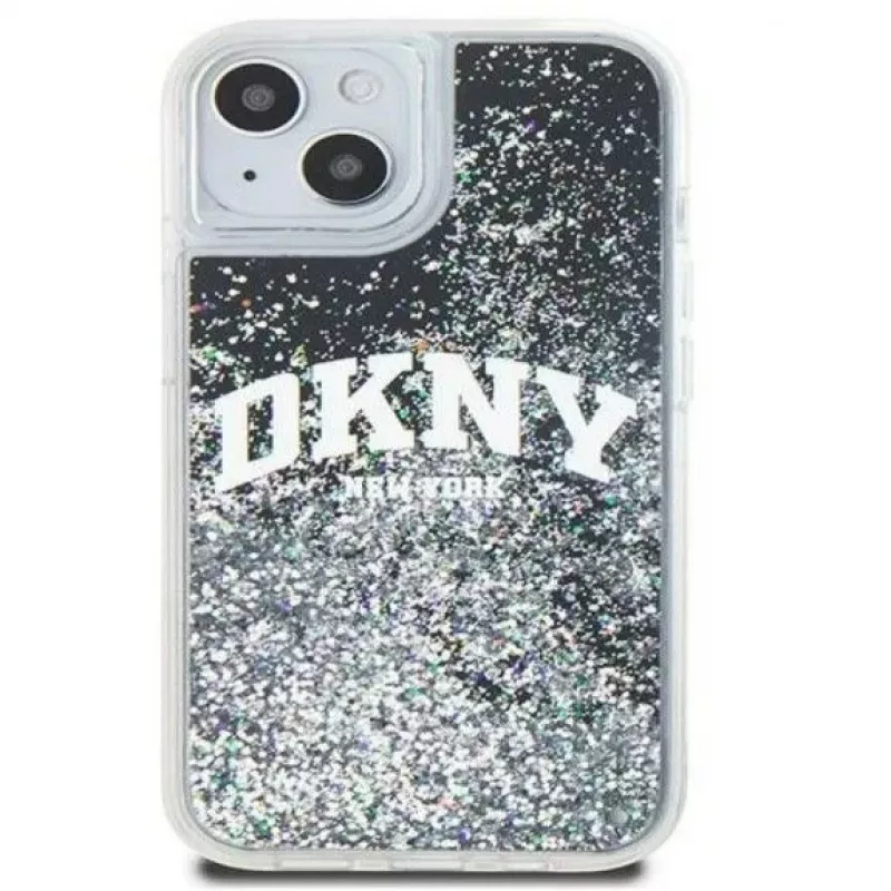 DKNY Apple iPhone 15 Hardcase Liquid Glitter Big Logo zwart