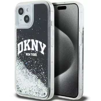 DKNY Apple iPhone 15 Hardcase Liquid Glitter Big Logo zwart