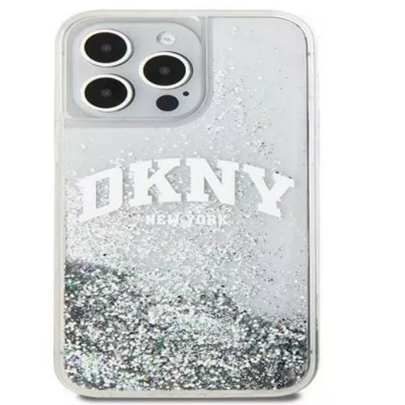 DKNY Apple iPhone 15 Pro 6.1 Hardcase Liquid Glitter Big Logo zwart