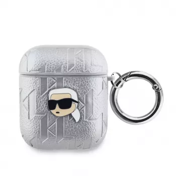 Karl Lagerfeld PU Embossed Karl Head Case voor AirPods 1/2 zilver