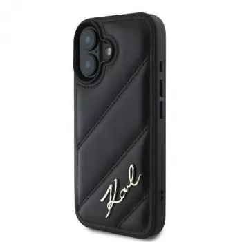Karl Lagerfeld Hardcase voor iPhone 16, Quilted Signature, zwart