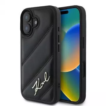 Karl Lagerfeld Hardcase voor iPhone 16, Quilted Signature, zwart