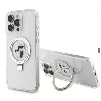 Karl Lagerfeld Apple iPhone 16 Pro Ringstand Karl and Choupette MagSafe hoes transparant