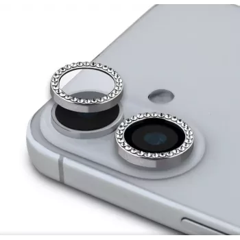 Guess Apple iPhone 16/16 Plus Fixed Glitter beschermlens zilver