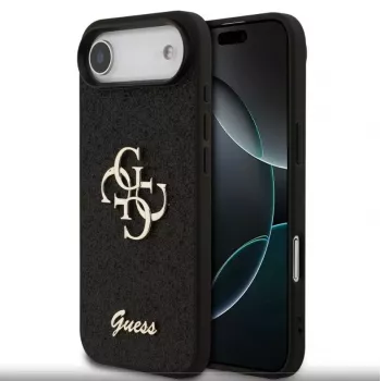 Guess Apple iPhone Air PU Fixed Glitter 4G Metal Logo case zwart