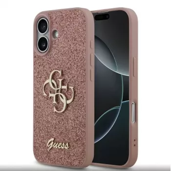 Guess PU Fixed Glitter 4G Metal Logo Hoesje voor iPhone 17, roze