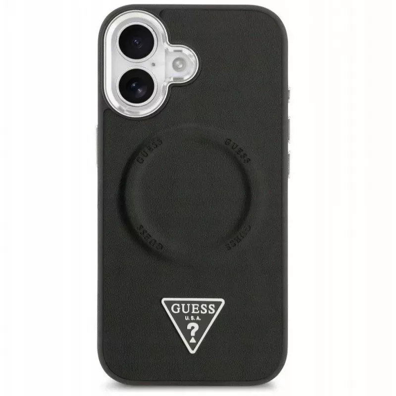 Guess Apple iPhone 17 PU Leder Triangle Logo MagSafe hoes zwart