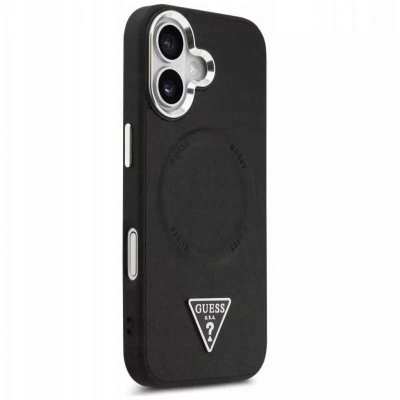 Guess Apple iPhone 17 PU Leder Triangle Logo MagSafe hoes zwart