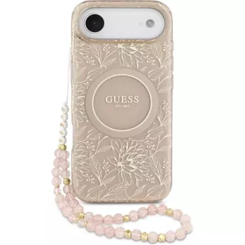 Guess Apple iPhone 17 Air siliconenhoes met MagSafe Flowers Allover met parelband roze